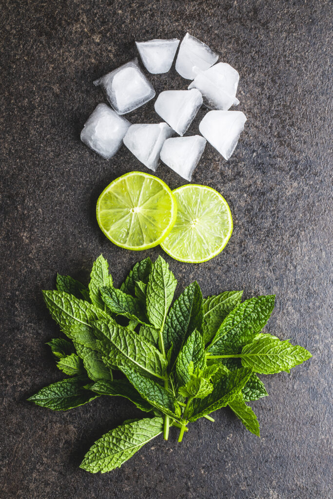 refreshing summer mocktails are nothing without a good lime, ice cubes and some aromatic fresh mint.