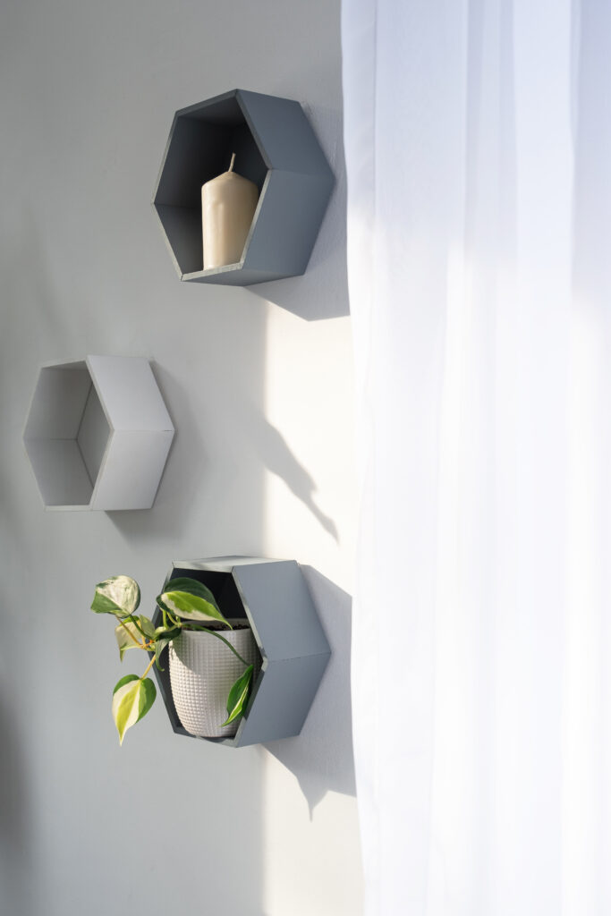 Wall mounted shelves are great space saving alternatives